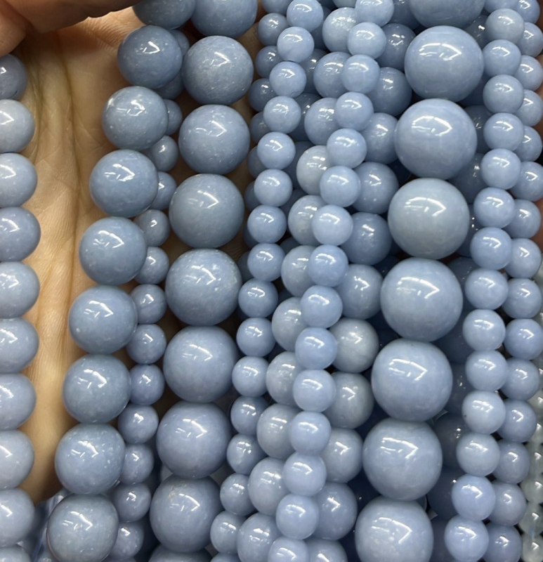 Бусины Ангелит голубой гладкий глянцевый шар 6 8 10мм натуральный камень