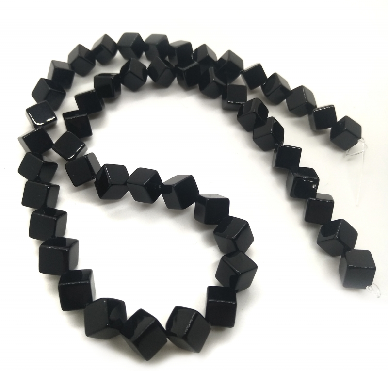 Бусины Агат черный гладкий глянцевый кубик 6мм натуральный камень