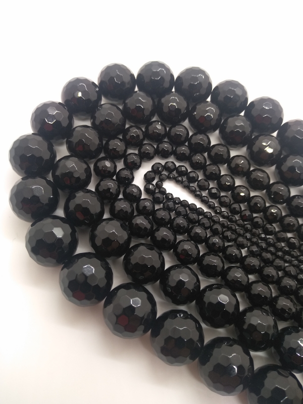 Бусины Агат черный граненый глянцевый шар 3-20мм натуральный камень