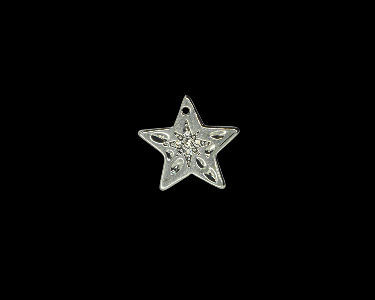 Подвеска звездочка с фианитами цвет серебро, 12мм
