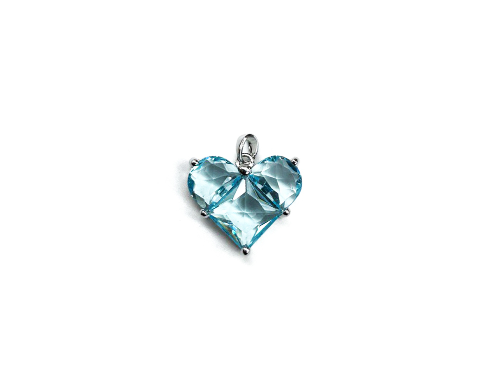 Подвеска сердце с голубым фианитом размер 21*19мм цвет серебро