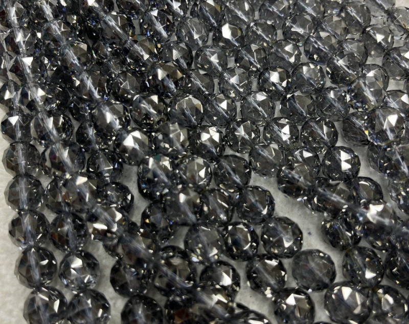 Бусины Горный хрусталь цвет серый в ювелирной огранке размер 6мм, 8мм, 10мм