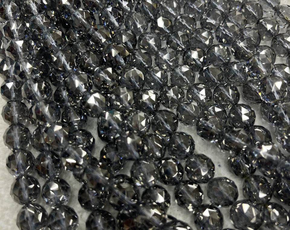 Бусины Горный хрусталь цвет серый в ювелирной огранке размер 6мм, 8мм, 10мм