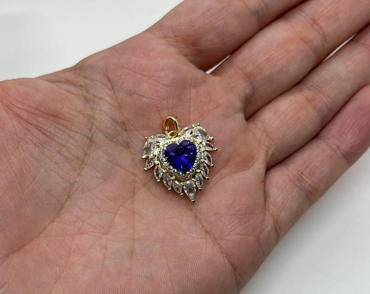 Подвеска Сердце с фиолетовым фианитом цвет золото размер 20мм+5мм бейл